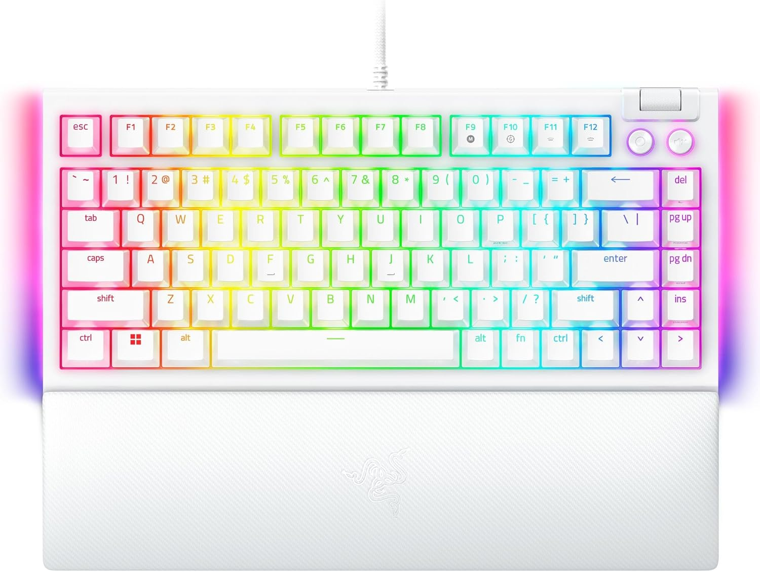 Razer BlackWidow V4 75% Mechanical Hot-swappable Compact & Durable Chroma MF Roller & Media Keys Wrist Rest Orange Tactile Switches - White Razer BlackWidow V4 75% Mechanical Hot-swappable Compact & Durable Chroma MF Roller & Media Keys Wrist Rest Orange Tactile Switches - White